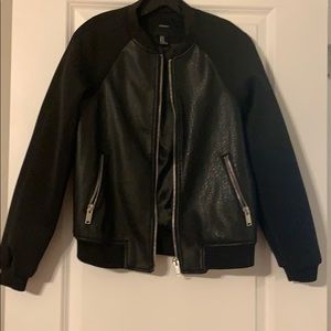 Faux leather and cloth bomber jacket